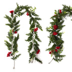 Enredadera Artificial de Pino y Frutos Rojos, Guirnalda Colgante de Plástico 180 cm, Decoración Navideña y de Puerta