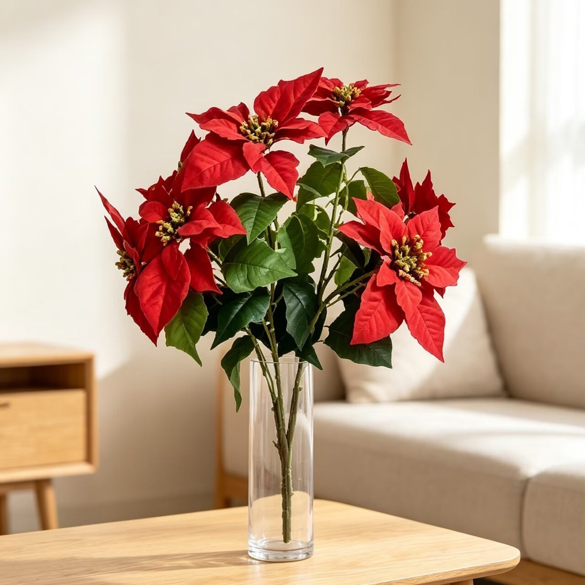 Rama artificial de flor de Pascua con 12 flores, 45 cm, decoración moderna para bodas y hogar
