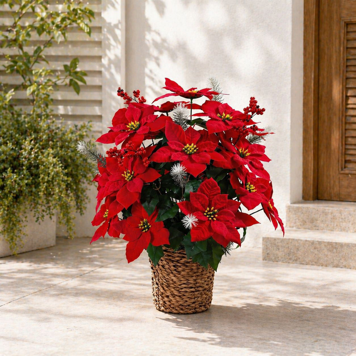 Flor Artificial de Pascua, 36 flores en ramo, decoración navideña en tela de seda artificial, 36 cm