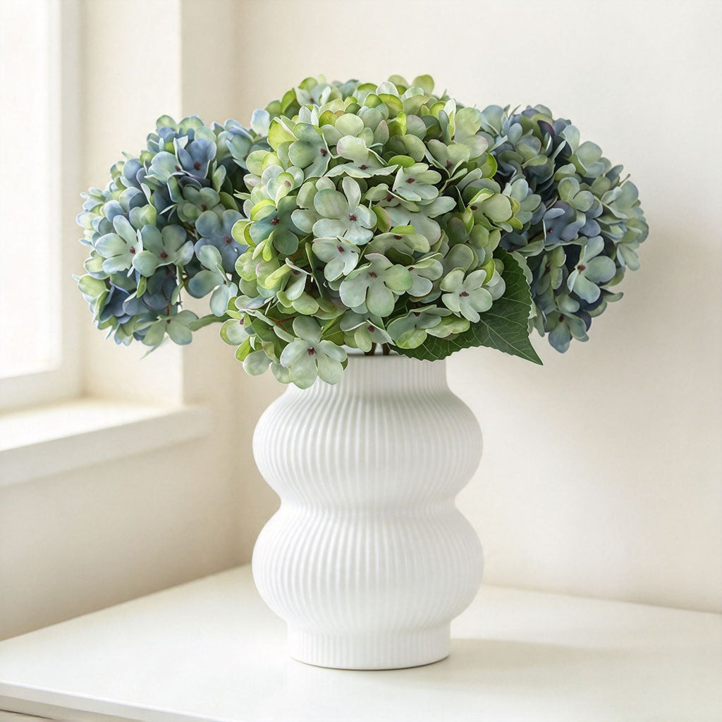 Hortensia Artificial en Tela de Seda Sintética, Rama Única con 1 Flor, Tonos Otoñales, para Decoración de Hogar y Bodas