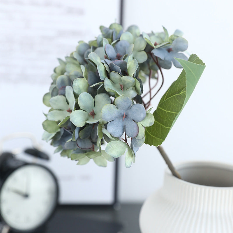 Hortensia Artificial en Tela de Seda Sintética, Rama Única con 1 Flor, Tonos Otoñales, para Decoración de Hogar y Bodas