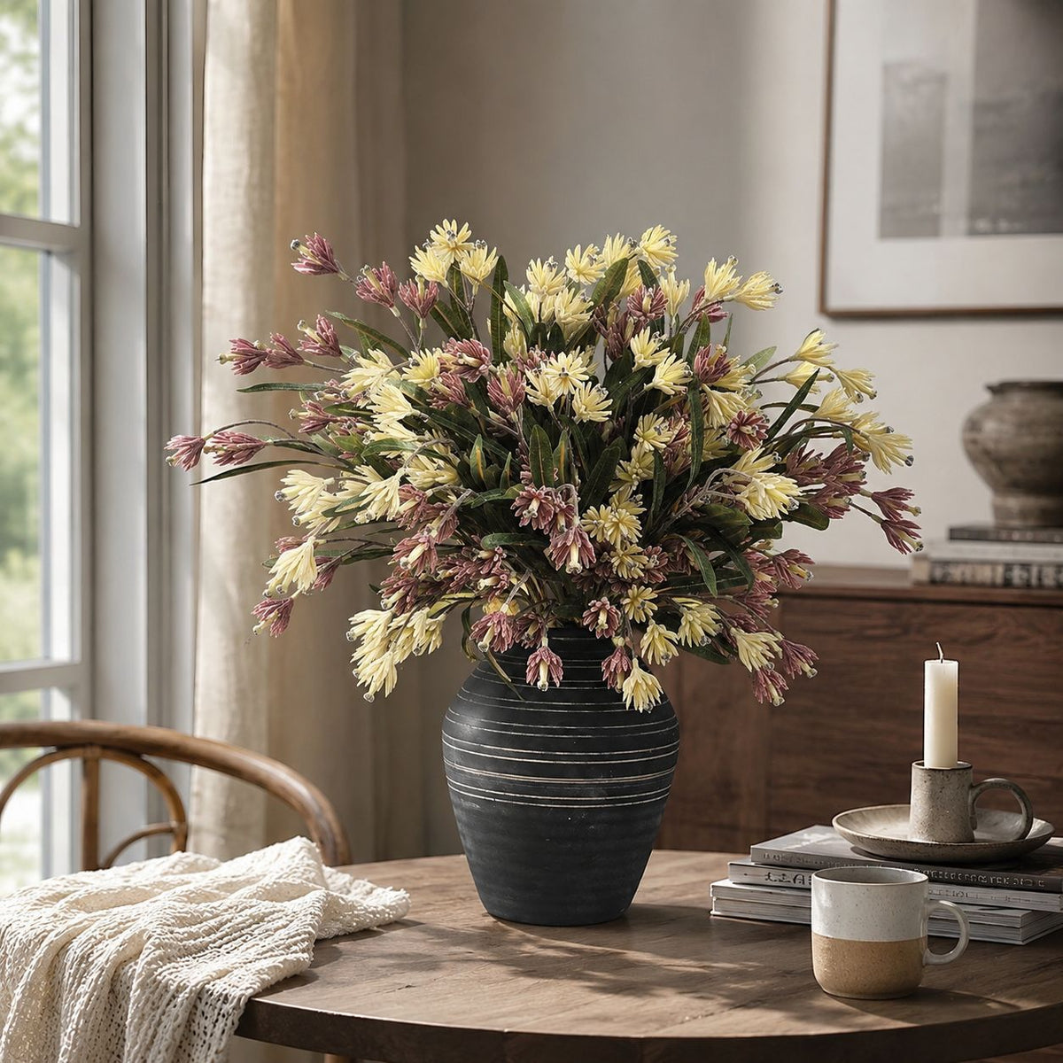 Ramo artificial de Magnolia 61cm, 9 flores de seda, decoración de mesa para salón, hotel o negocio, sin maceta