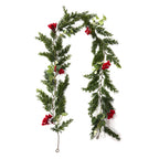 Enredadera Artificial de Pino y Frutos Rojos, Guirnalda Colgante de Plástico 180 cm, Decoración Navideña y de Puerta