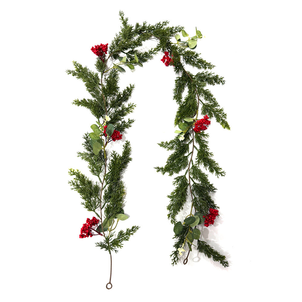 Enredadera Artificial de Pino y Frutos Rojos, Guirnalda Colgante de Plástico 180 cm, Decoración Navideña y de Puerta