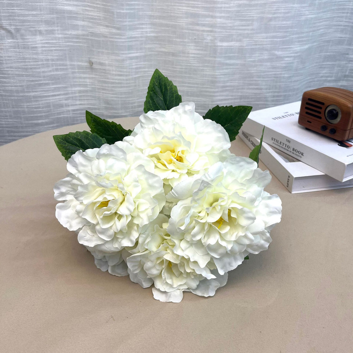 Ramo de Peonías Artificiales con 5 Cabezas, Estilo Vintage de Tela Sedosa, para Boda, Hogar y Fiestas