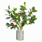 Rama Artificial de Camelia con Frutos de Té, Ramo de Plástico Estilo Nórdico, Decoración para Hogar, Escaparate y Bodas
