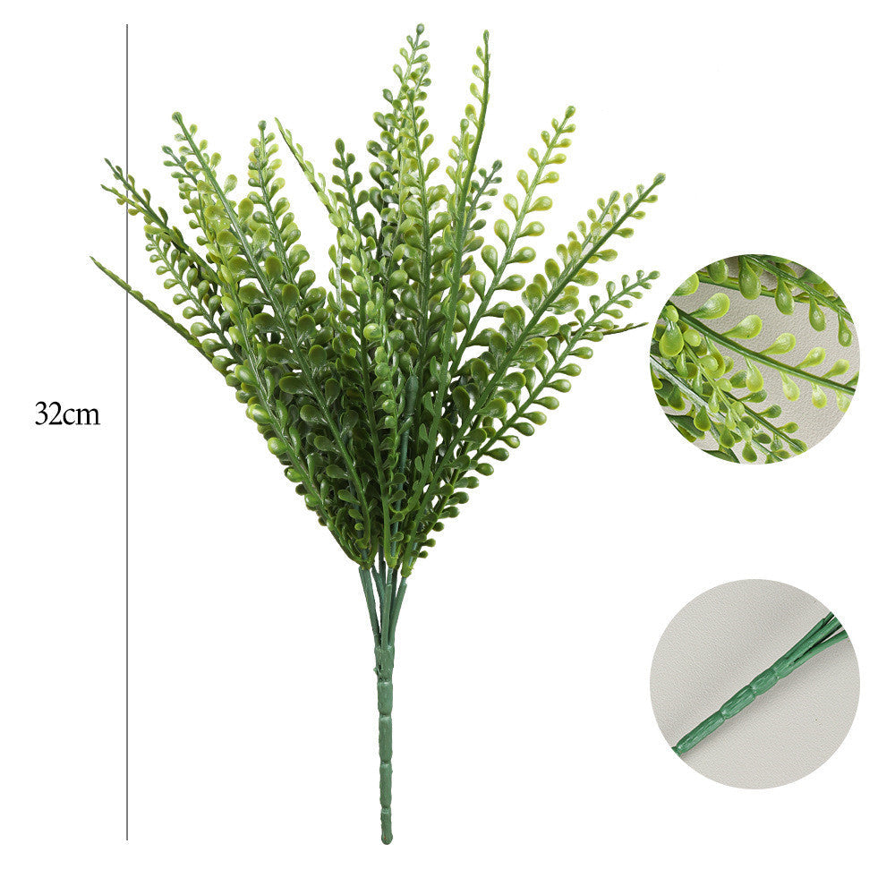 Eucalipto artificial con resistencia a los rayos UV de 13" x 9" 100 piezas para jardín, balcón y terraza - Verde Fern02