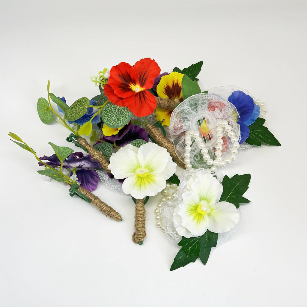 Boutonniere artificial de 6" x 5" para bodas y eventos - Blanco/verde boutonniere