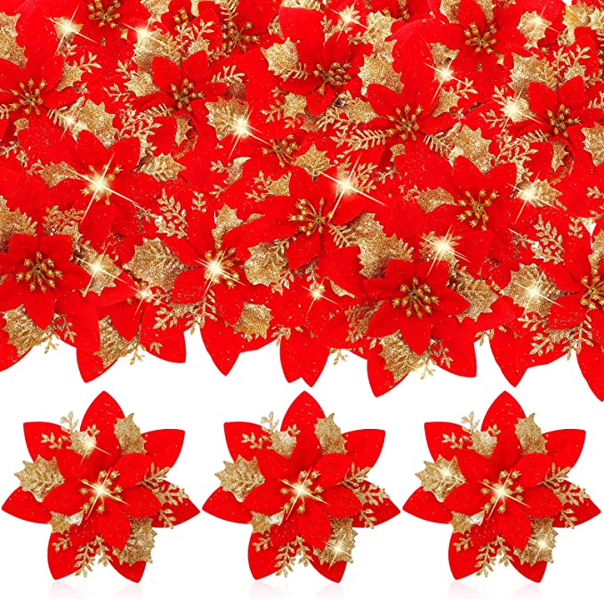 Flores de Pascua artificiales de 6" x 6" 100 piezas para bodas y eventos