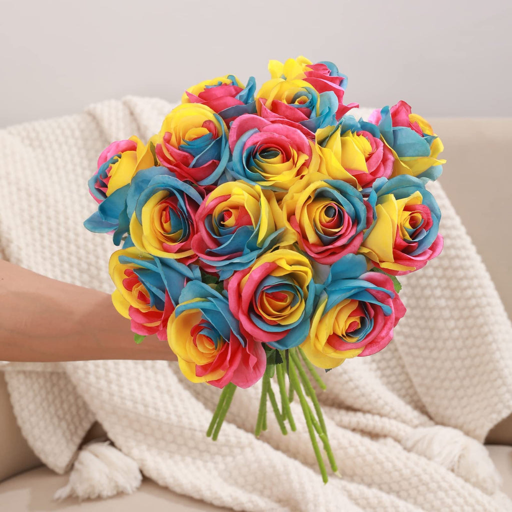 Rosas artificiales de 19" para bodas y eventos - Rainbow01