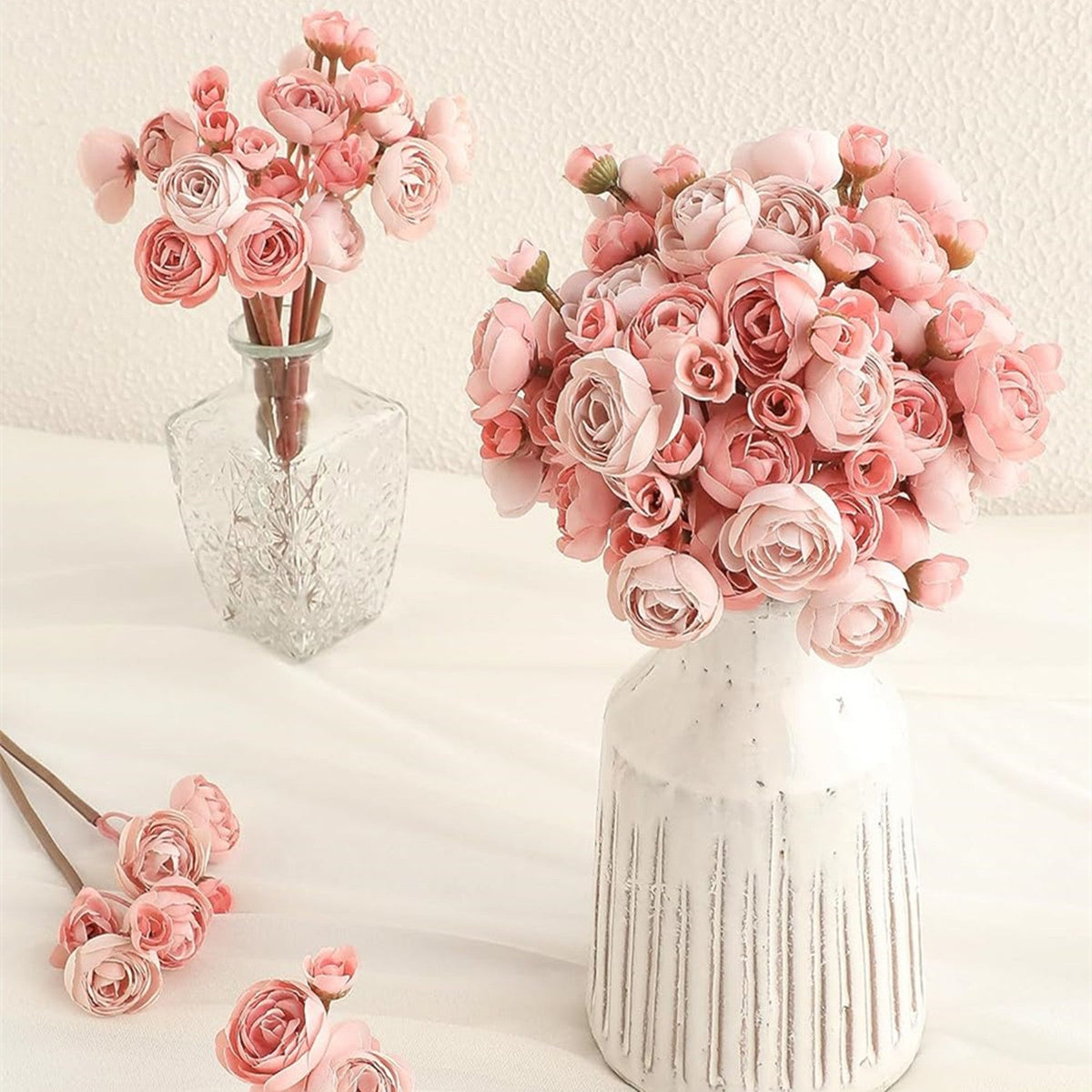 Ranúnculos artificiales de 12" x 5" para bodas y eventos - Champán