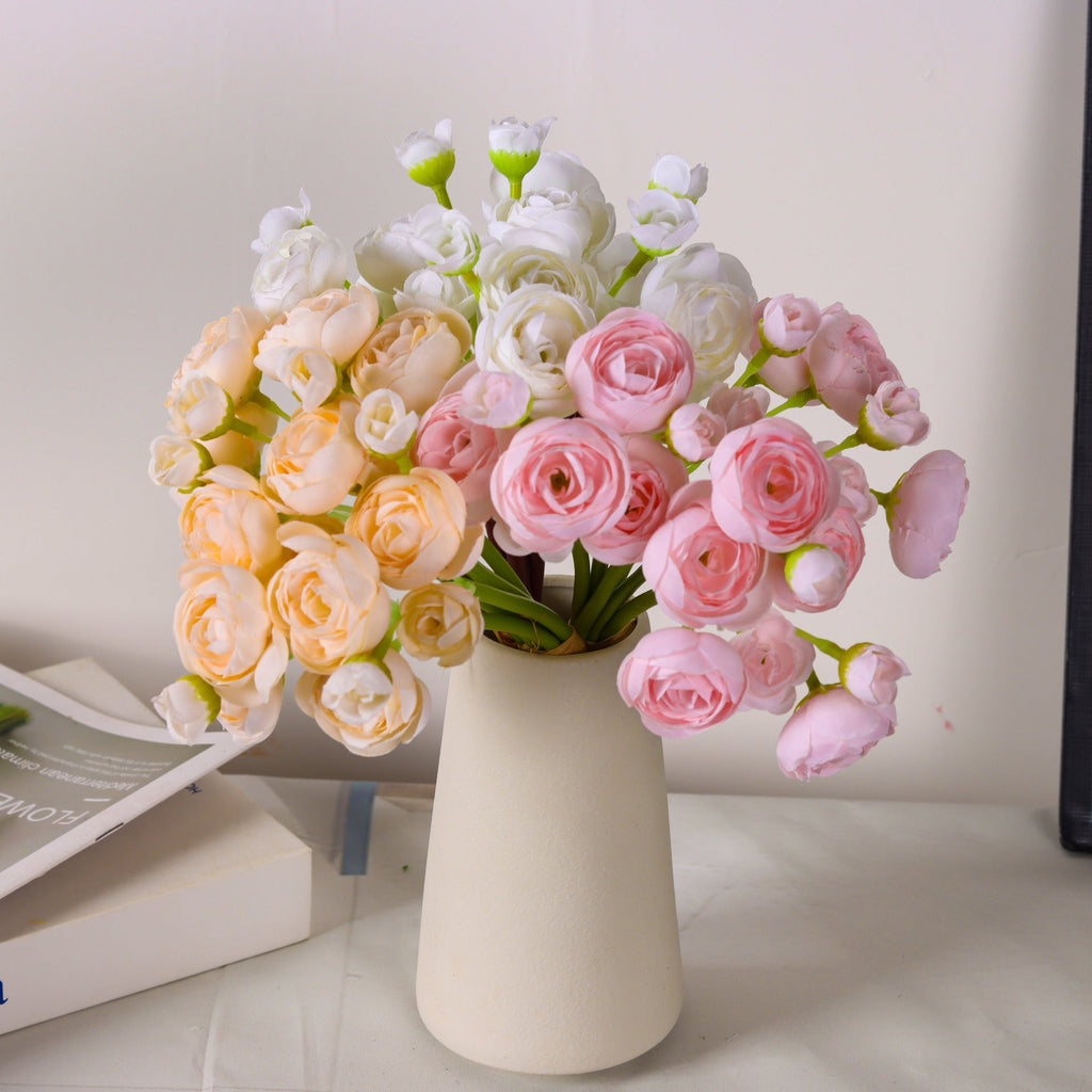 Ranúnculos artificiales de 12" x 5" para bodas y eventos - Blanco