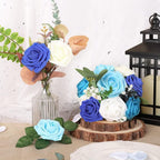 Rosas artificiales con tacto real de 7" x 3" 25 piezas para bodas y eventos - Navy/azul empolvado