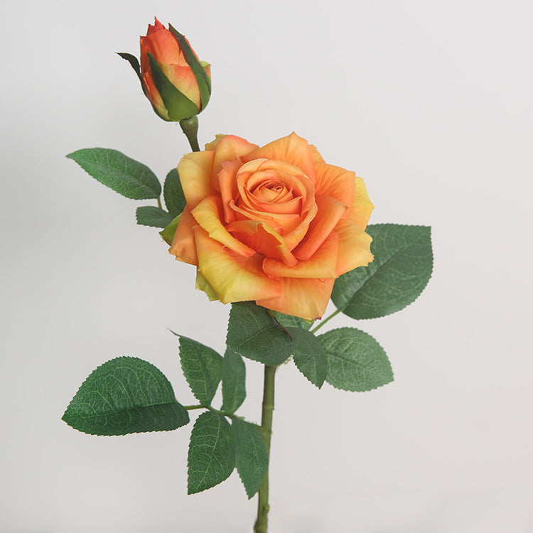 Rosas artificiales con tacto real de 18.5" para bodas y eventos - Naranja-amarillo