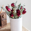 Rosas artificiales de 12" para decoración de interiores - Rojo/gris verde