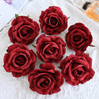 Rosas artificiales de 4" x 4" 7 piezas para bodas y eventos - Rojo