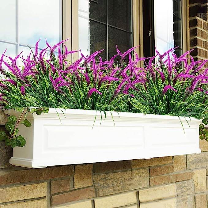Arbusto artificial con resistencia a los rayos UV de 18" x 12" 8 piezas para jardín, balcón y terraza - Fucsia