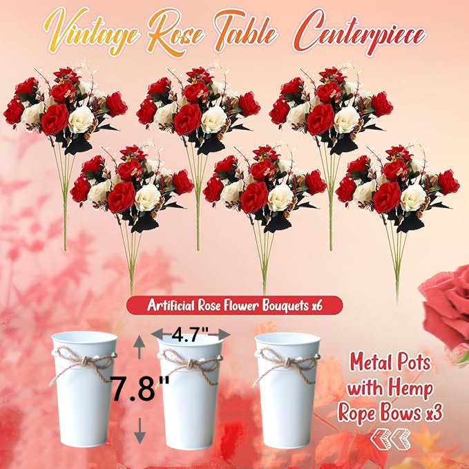 Rosas artificiales de 8" x 10" para jardín, balcón y terraza