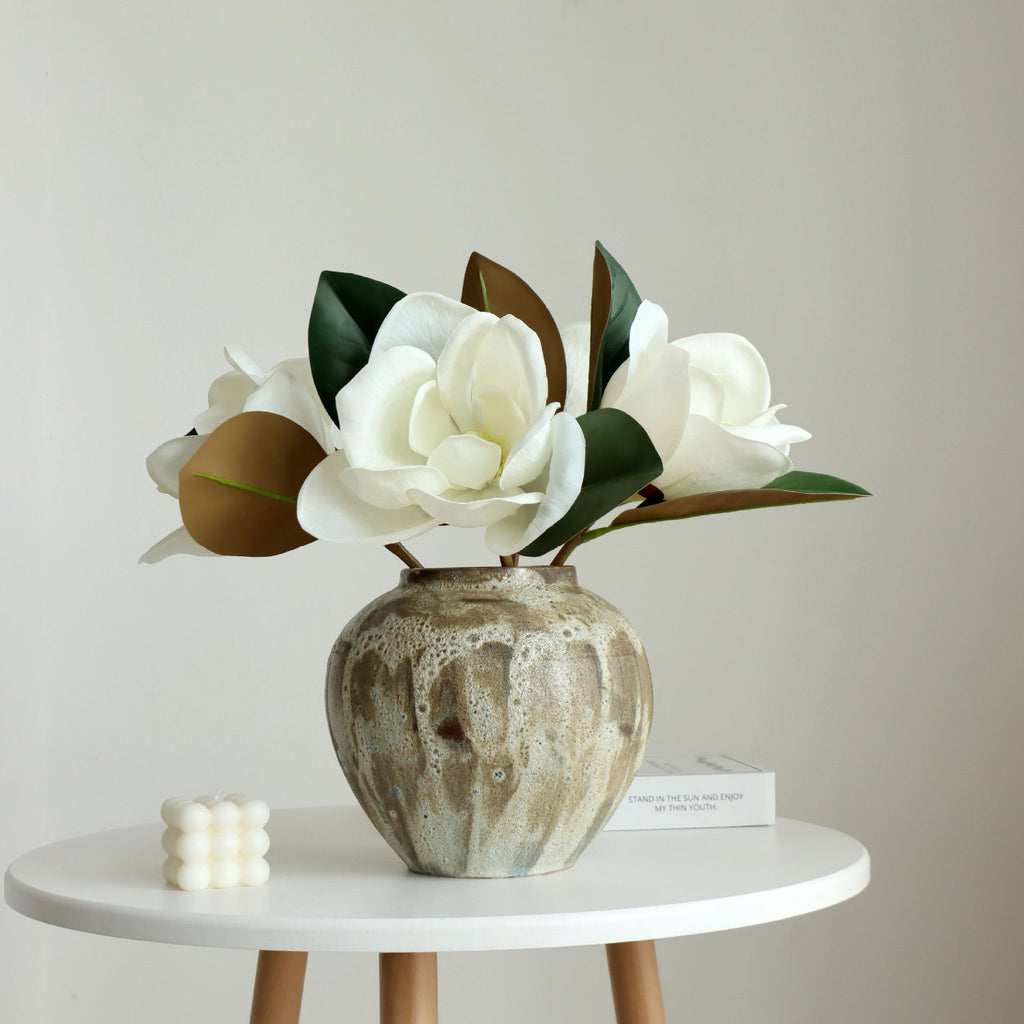 Magnolias artificiales con tacto real de 15" para bodas y eventos - Blanco