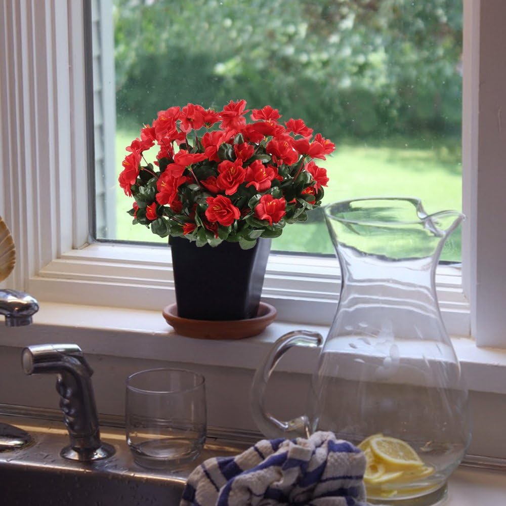 Azaleas artificiales con resistencia a los rayos UV de 15.7" para jardín, balcón y terraza - Rojo rosa