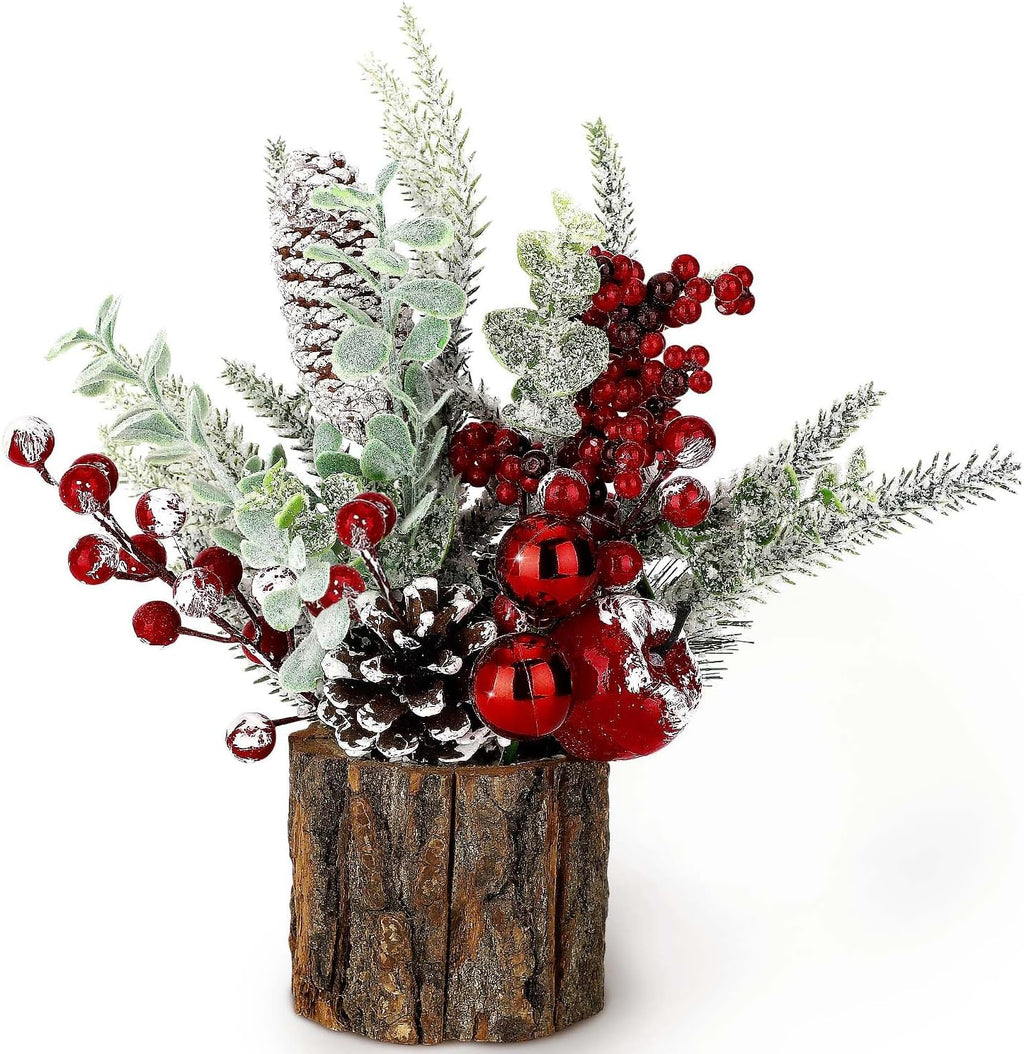 Ramas de pino artificiales de 11" x 4" para decoración del hogar - Rojo/verde