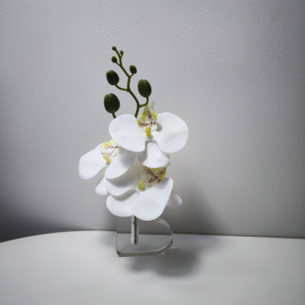 Orquídeas phalaenopsis artificiales con resistencia a los rayos UV con tacto real de 10" x 3" para jardín, balcón y terraza - Blanco