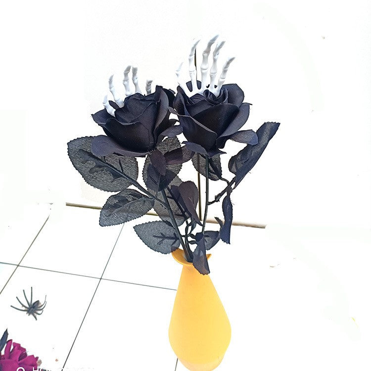 Rosas artificiales de 16" para decoración del hogar - Negro (hand skeleton)