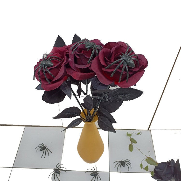 Rosas artificiales de 16" para decoración del hogar - Dark rojo (spider)