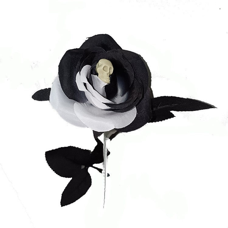 Rosas artificiales de 16" para decoración del hogar - Negro blanco (head skeleton)
