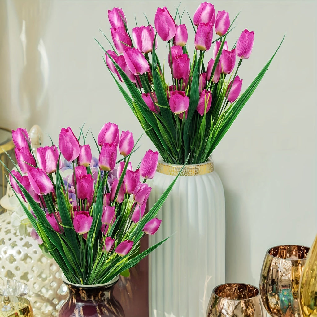 Tulipanes artificiales con resistencia a los rayos UV de 16" x 7" para jardín, balcón y terraza