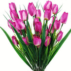 Tulipanes artificiales con resistencia a los rayos UV de 16" x 7" para jardín, balcón y terraza
