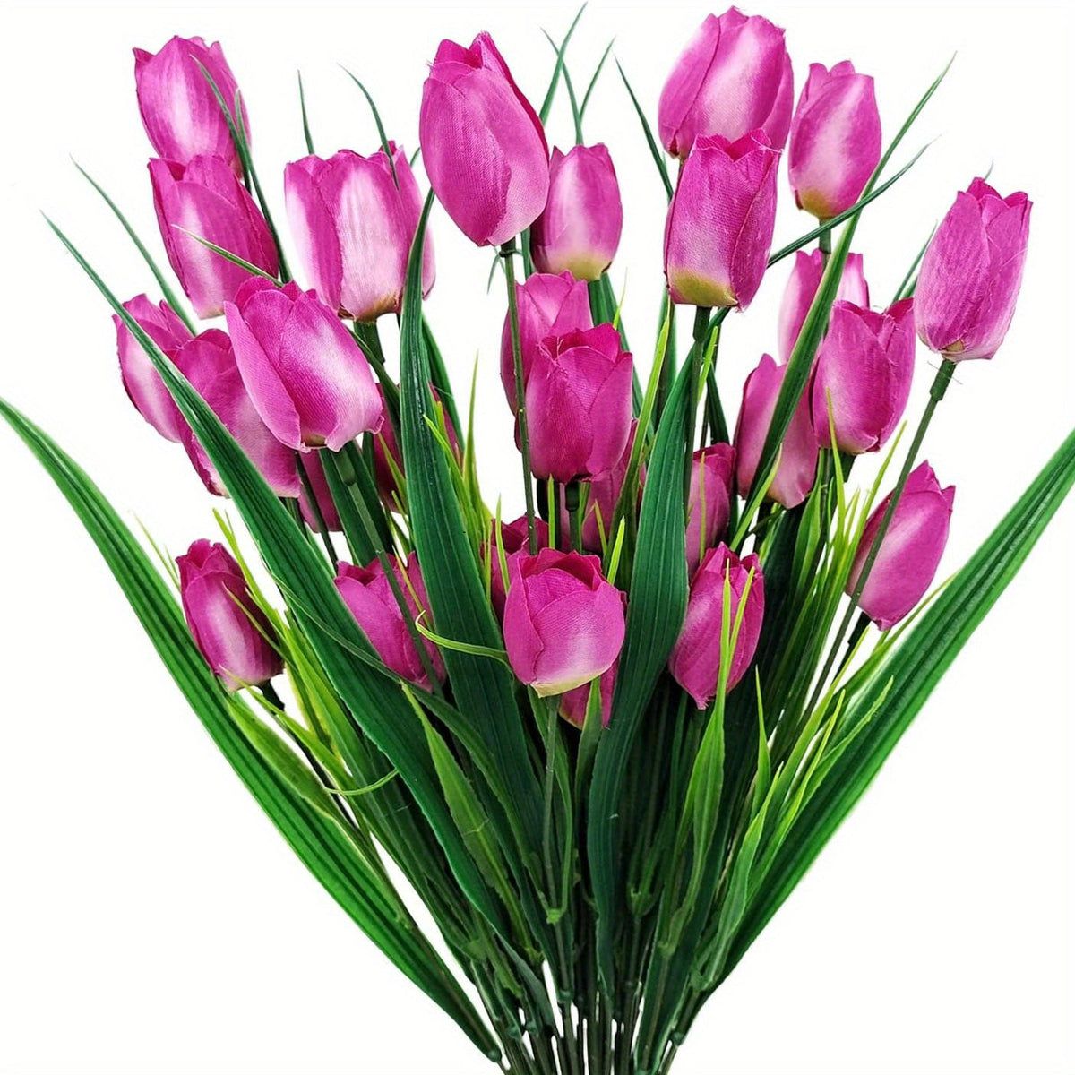 Tulipanes artificiales con resistencia a los rayos UV de 16" x 7" para jardín, balcón y terraza