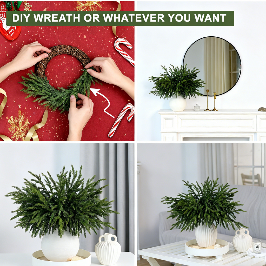 Ramas de pino artificiales con resistencia a los rayos UV con tacto real de 18" x 12" 12 piezas para jardín, balcón y terraza