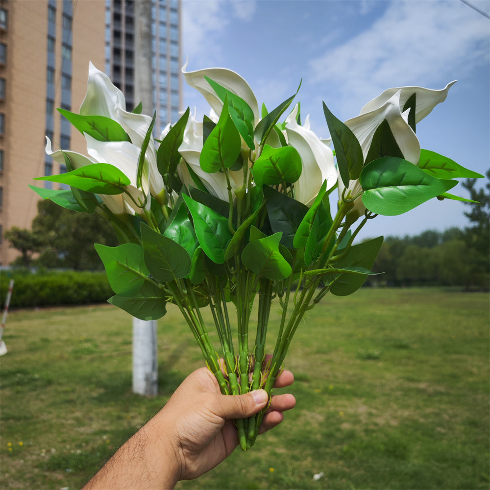 Calas artificiales con resistencia a los rayos UV de 16" para jardín, balcón y terraza - Blanco 1 arbusto