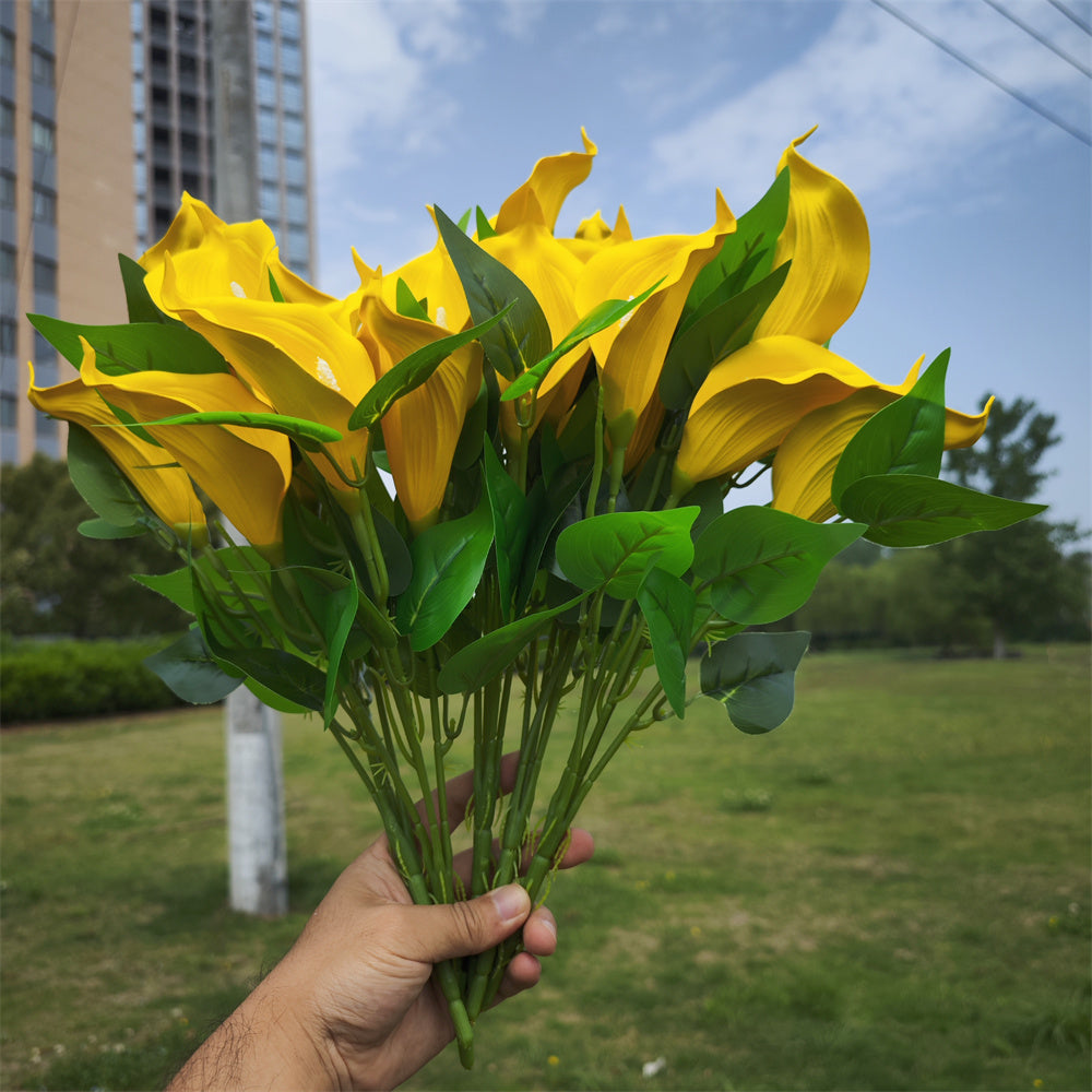 Calas artificiales con resistencia a los rayos UV de 16" para jardín, balcón y terraza - Amarillo 1 arbusto