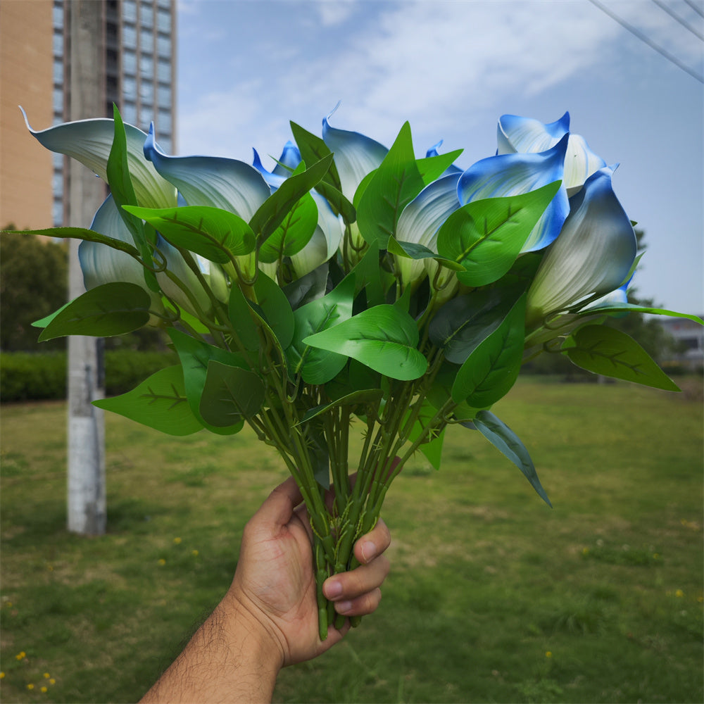Calas artificiales con resistencia a los rayos UV de 16" para jardín, balcón y terraza - Azul 1 arbusto