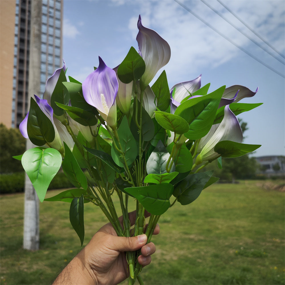Calas artificiales con resistencia a los rayos UV de 16" para jardín, balcón y terraza - Morado 1 arbusto