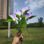 Calas artificiales con resistencia a los rayos UV de 16" para jardín, balcón y terraza - Morado 5 arbustos