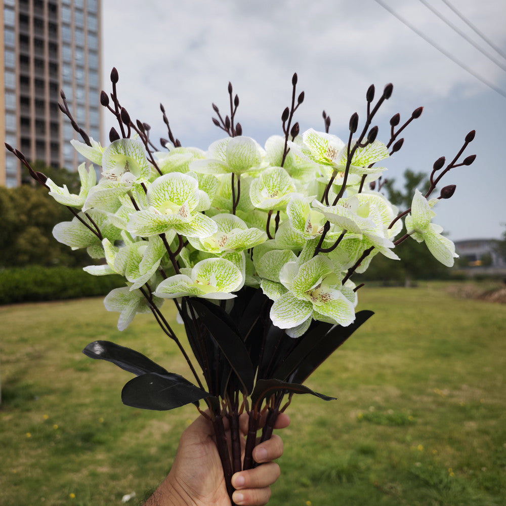 Orquídeas phalaenopsis artificiales con resistencia a los rayos UV de 17" 4 arbustos para jardín, balcón y terraza - Verde