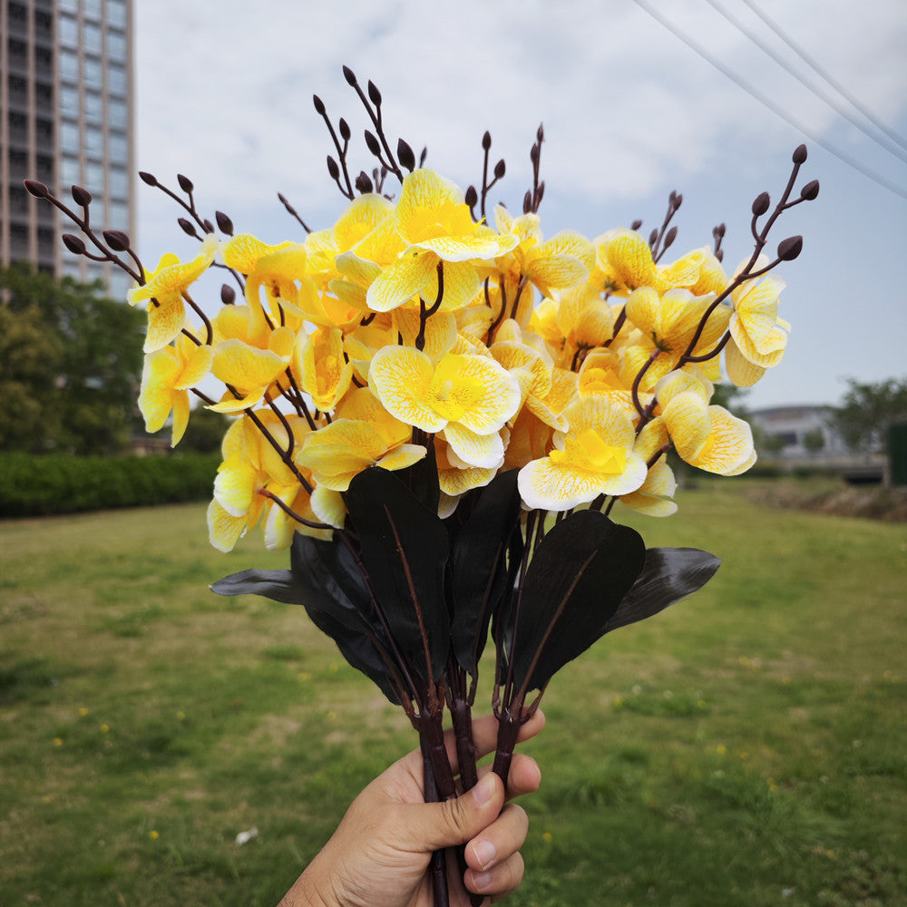 Orquídeas phalaenopsis artificiales con resistencia a los rayos UV de 17" 4 arbustos para jardín, balcón y terraza - Amarillo
