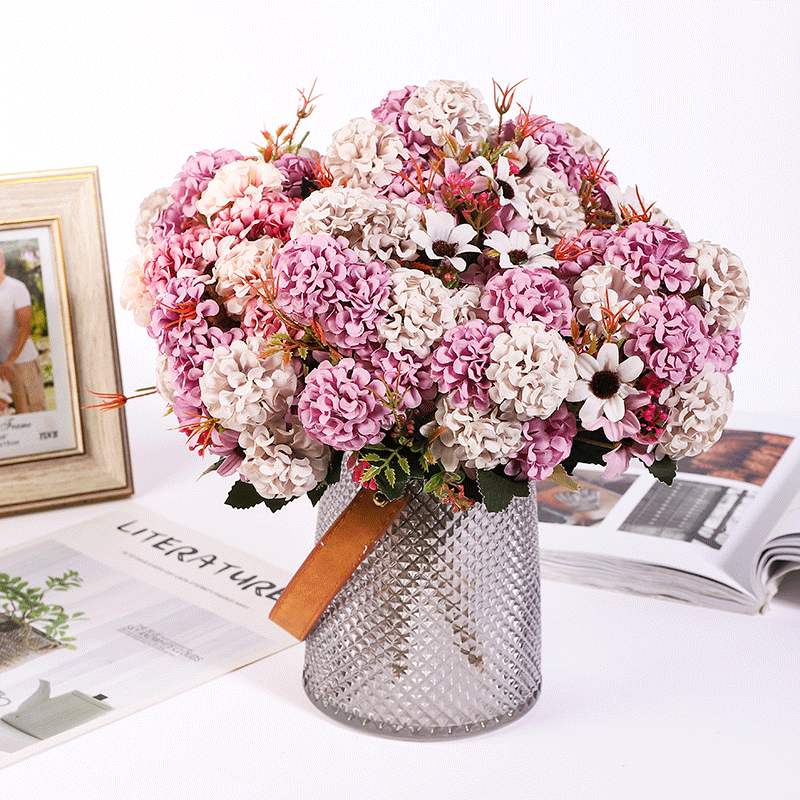 Hortensias artificiales de 11" para decoración de otoño - Rosa