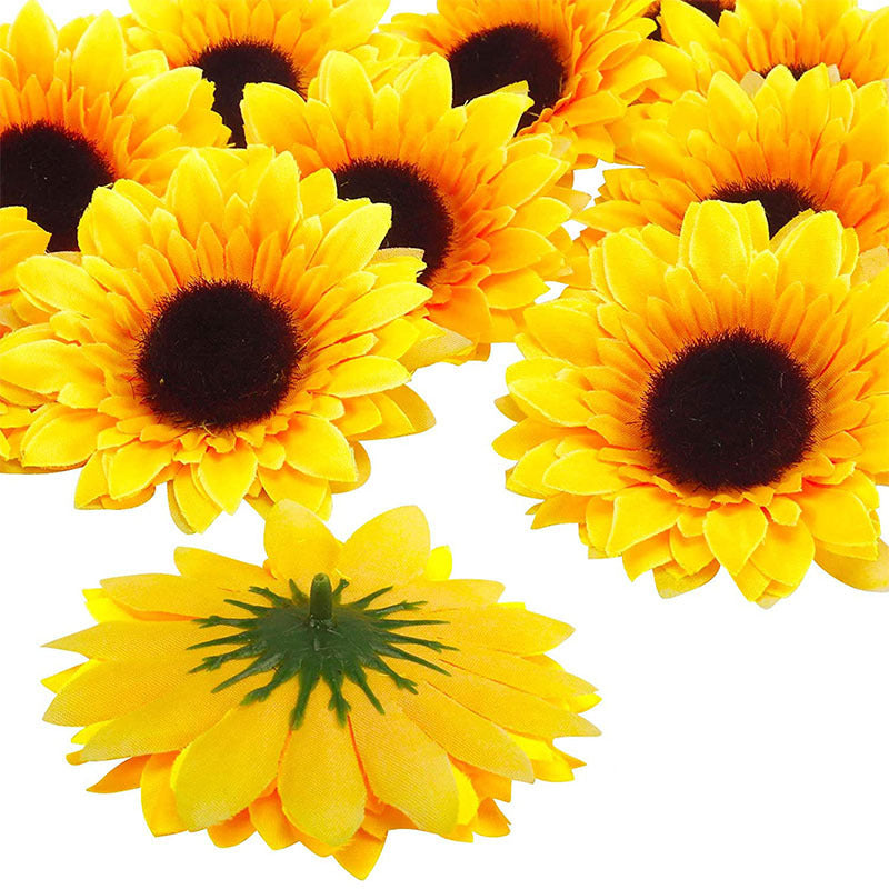 Girasoles artificiales de 3.5" para bodas y eventos - Amarillo 10+1 pieza