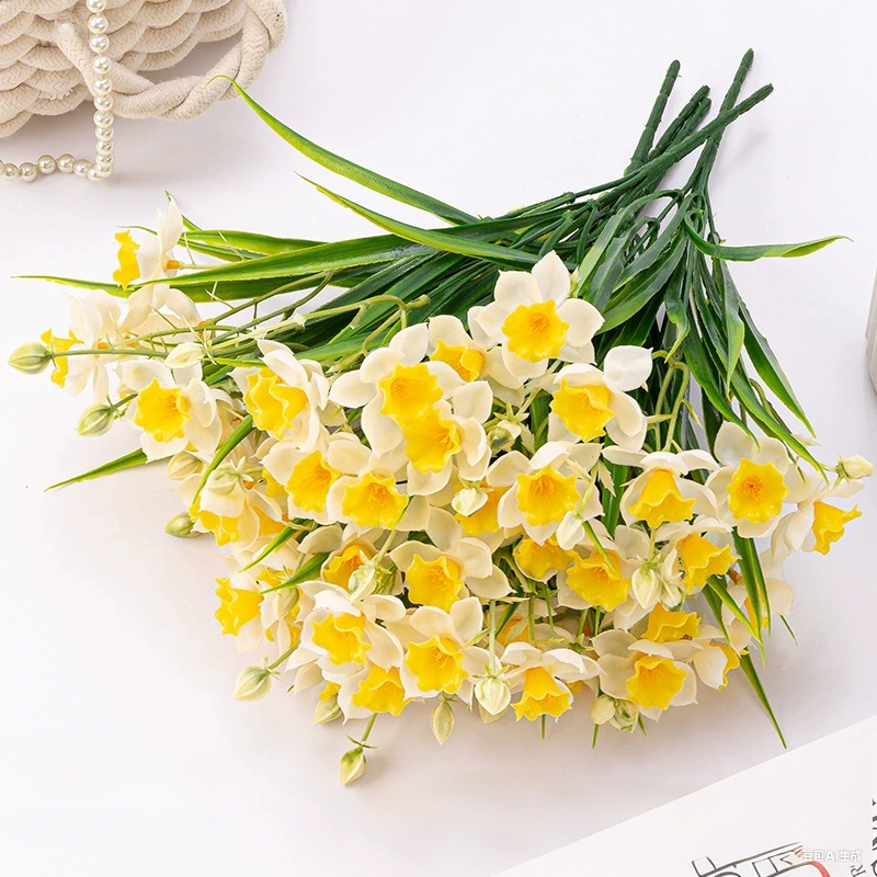 Narcisos artificiales de 14.6" para decoración de interiores - Amarillo/naranja