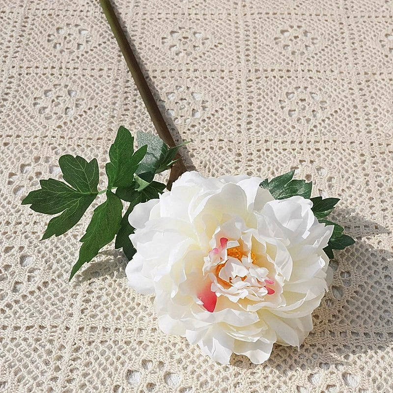 Peonías artificiales de 20.4" para decoración de interiores - Blanco