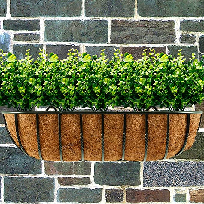 Eucalipto artificial con resistencia a los rayos UV de 13" x 9" 100 piezas para jardín, balcón y terraza - Verde Boxwood