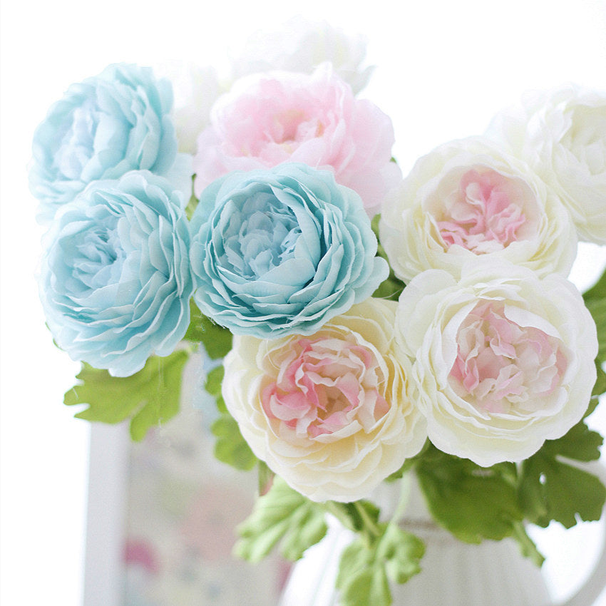 Ranúnculos artificiales de 17" para bodas y eventos - Azul claro