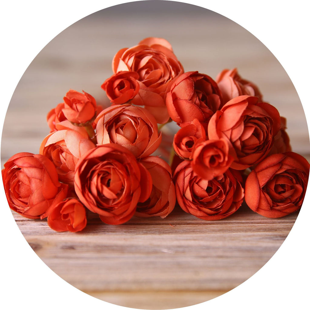 Ranúnculos artificiales de 12" x 5" para bodas y eventos - Autumn azul
