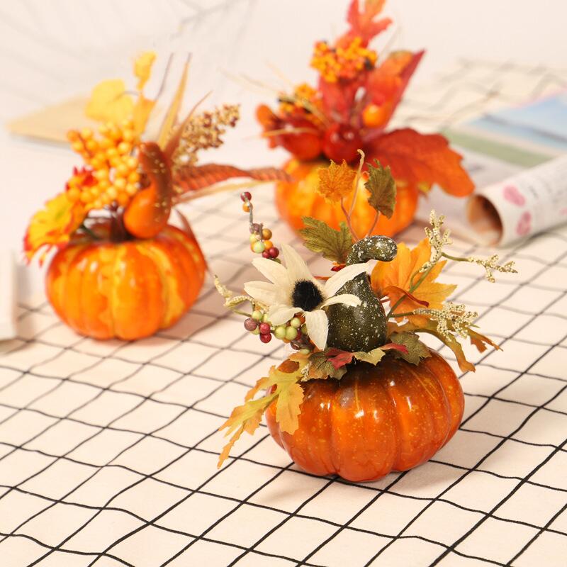 Calabazas artificiales de 6" x 5" 3 piezas para bodas y eventos - Naranja/amarillo