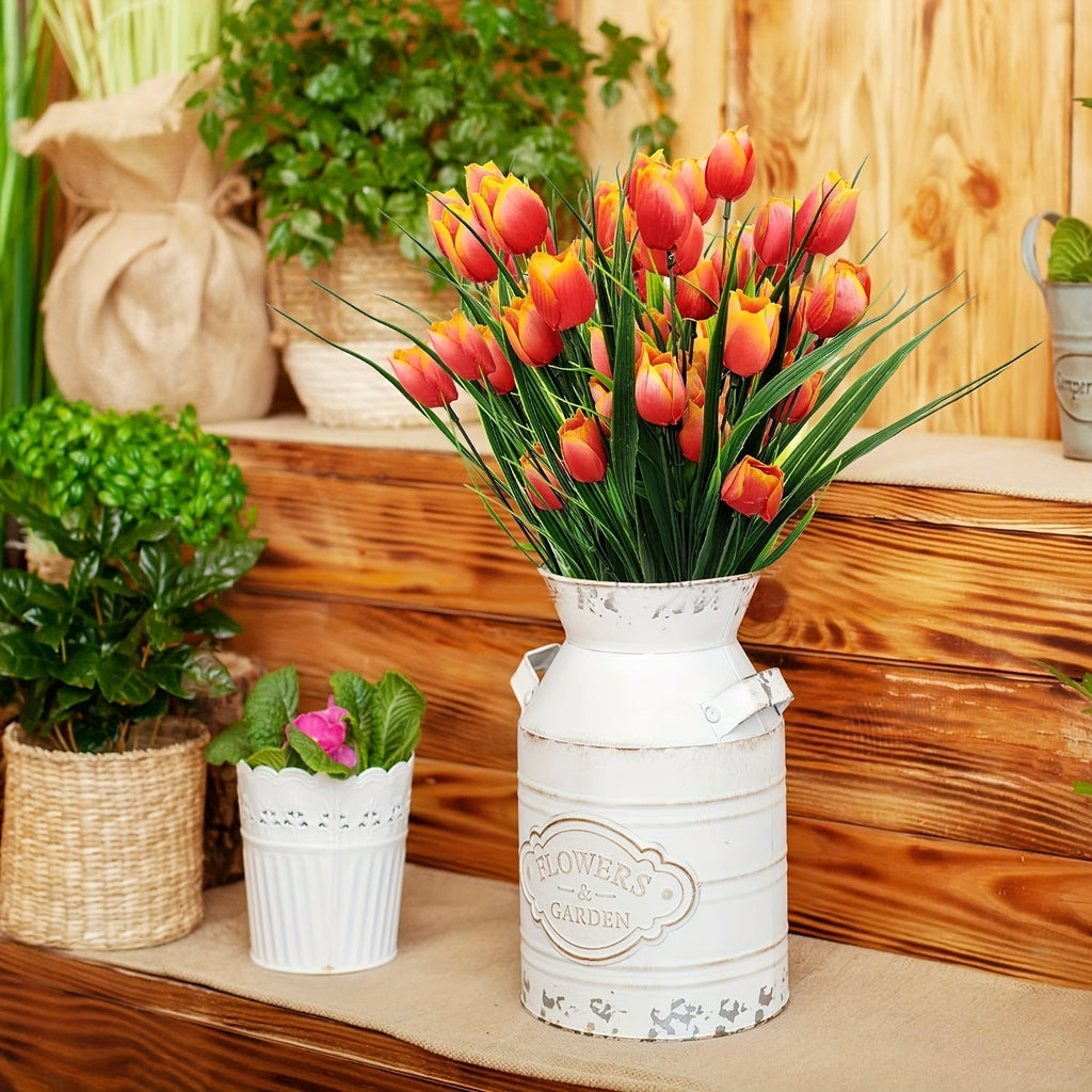 Tulipanes artificiales con resistencia a los rayos UV de 16" x 7" para jardín, balcón y terraza - Morado