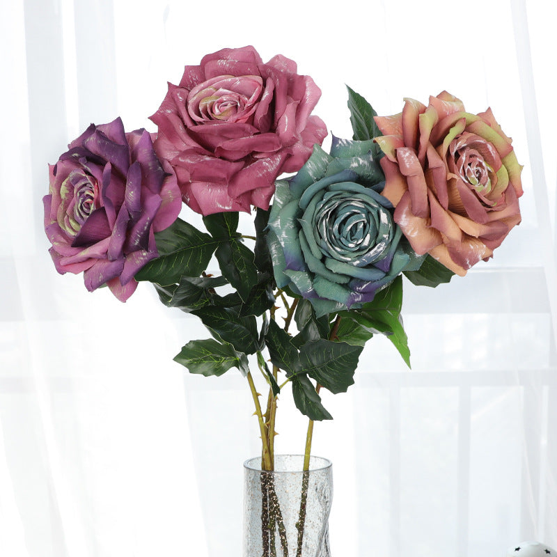 Rosas artificiales de 33" x 6" 3 piezas para bodas y eventos - Teal azul